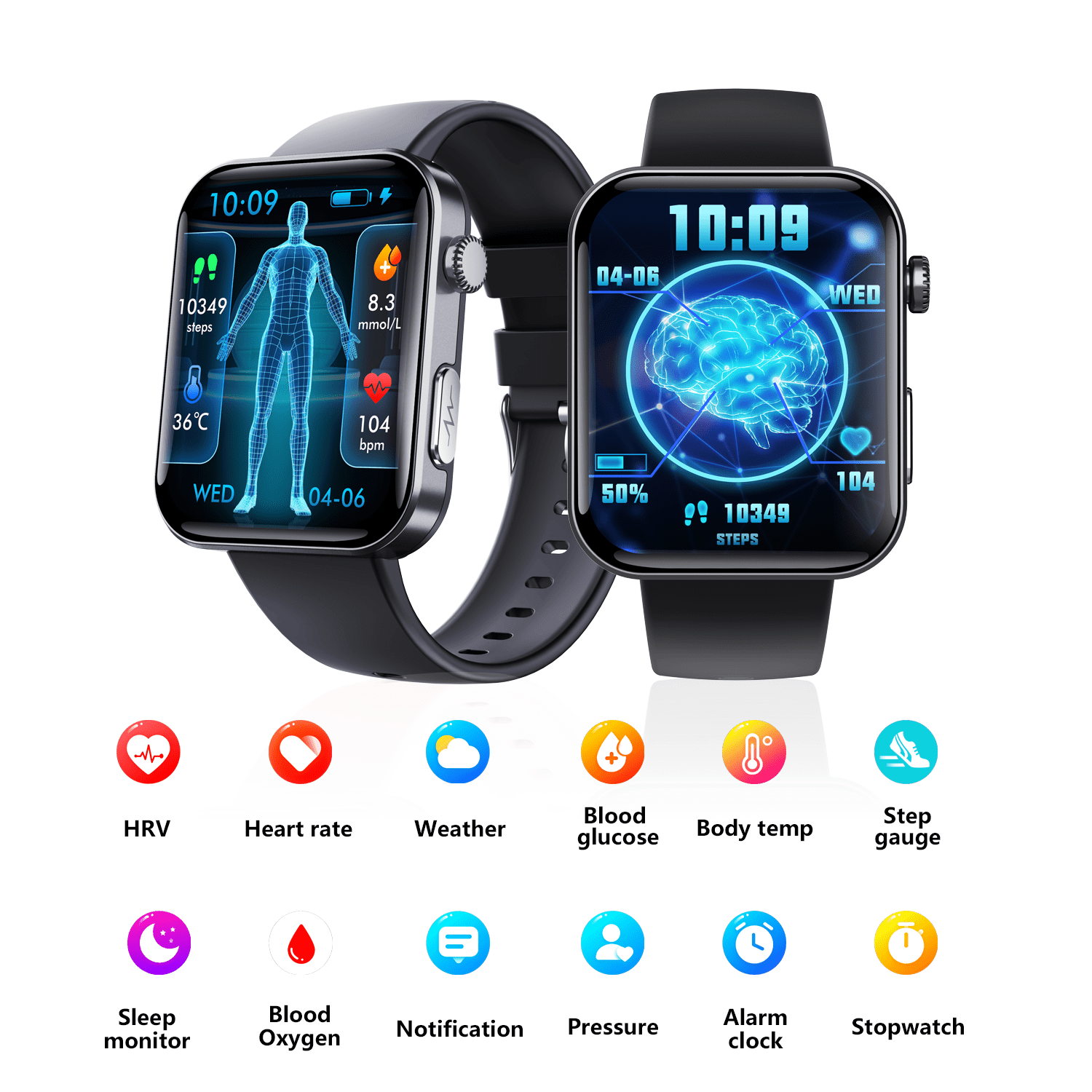 ECG smart watch with blood pressure monitor body temperature blood glucose heart rate blood oxygen - Partij stunter