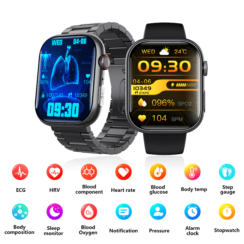 Best ECG Smart Watch of 2025 With Blood Pressure Monitor+Blood Glucose Monitoring - Partij stunter