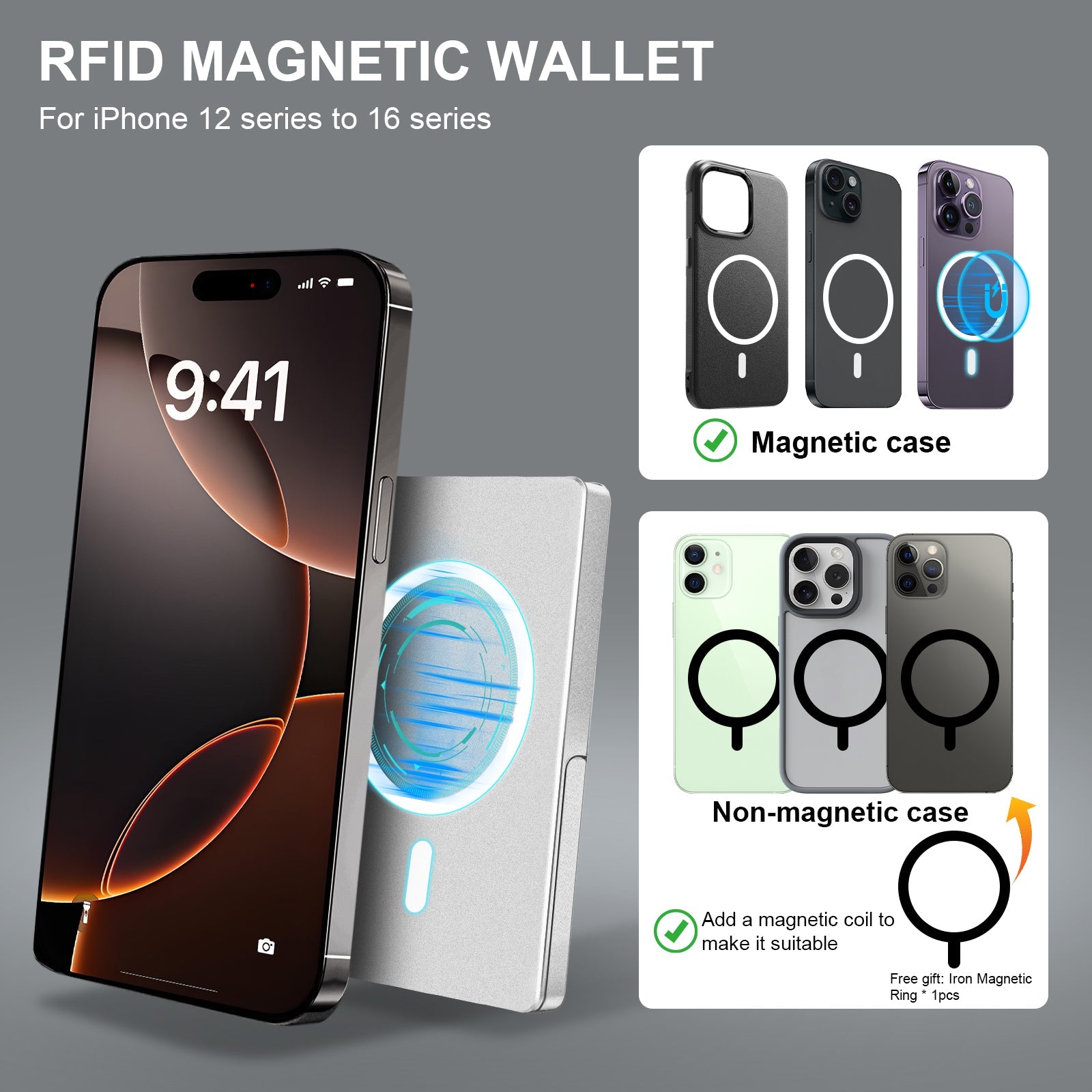 RFID Blocking Wallet Minimalist Slim Card Holder for Magsafe with Adjustable Stand, Metal Pop Up Magnetic Wallet for Men TOYFID - Partij stunter