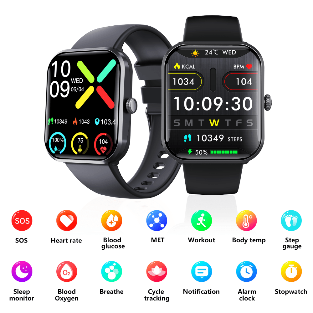 Blood Sugar Glucose Monitor Smart Watch for Diabetics SOS Emergency Alarm Call - Partij stunter