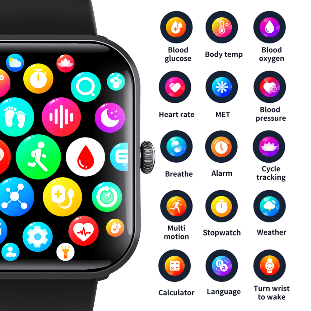 Blood Sugar Glucose Monitor Smart Watch for Diabetics SOS Emergency Alarm Call - Partij stunter