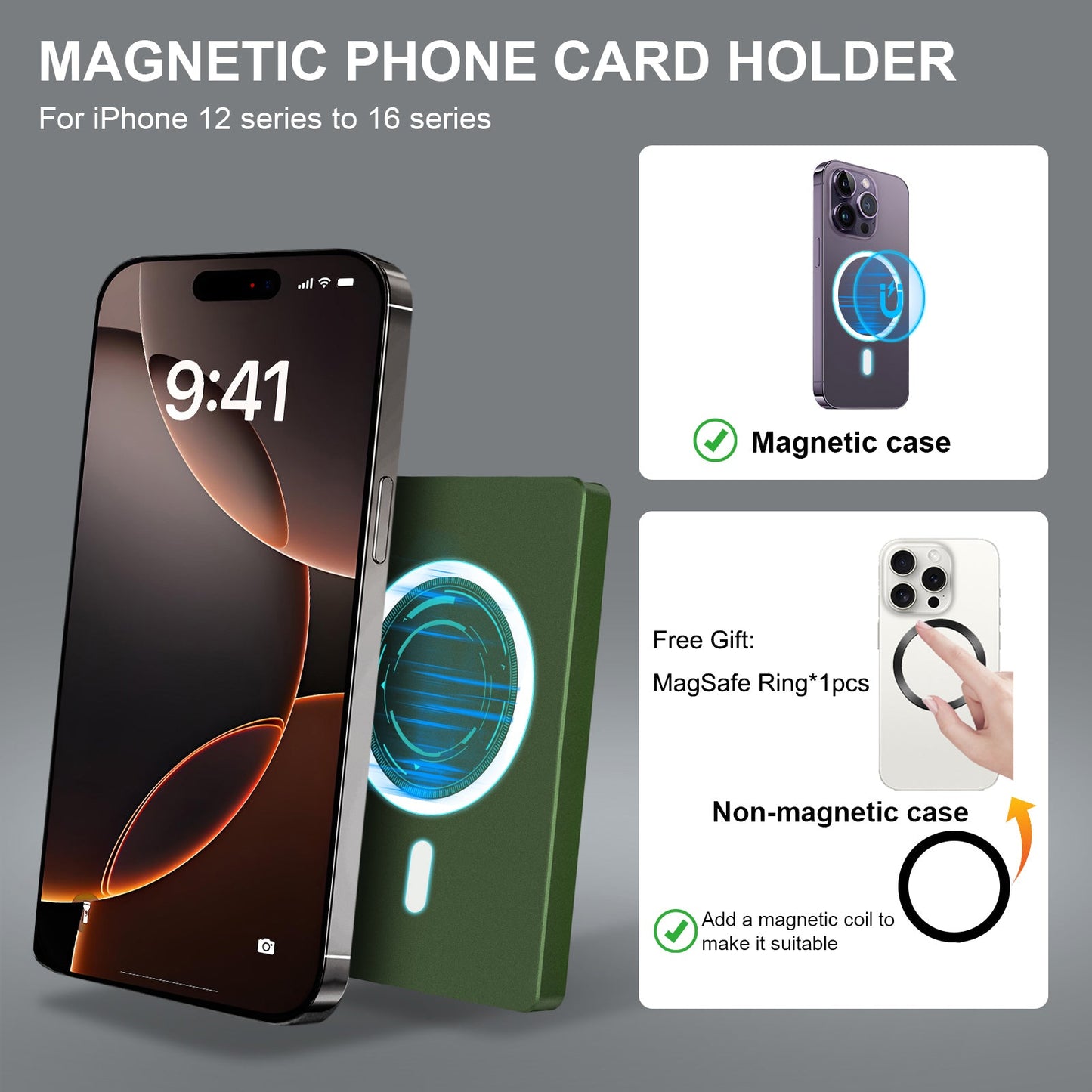 RFID Blocking Wallet Minimalist Slim Card Holder for Magsafe with Adjustable Stand, Metal Pop Up Magnetic Wallet for Men TOYFID - Partij stunter