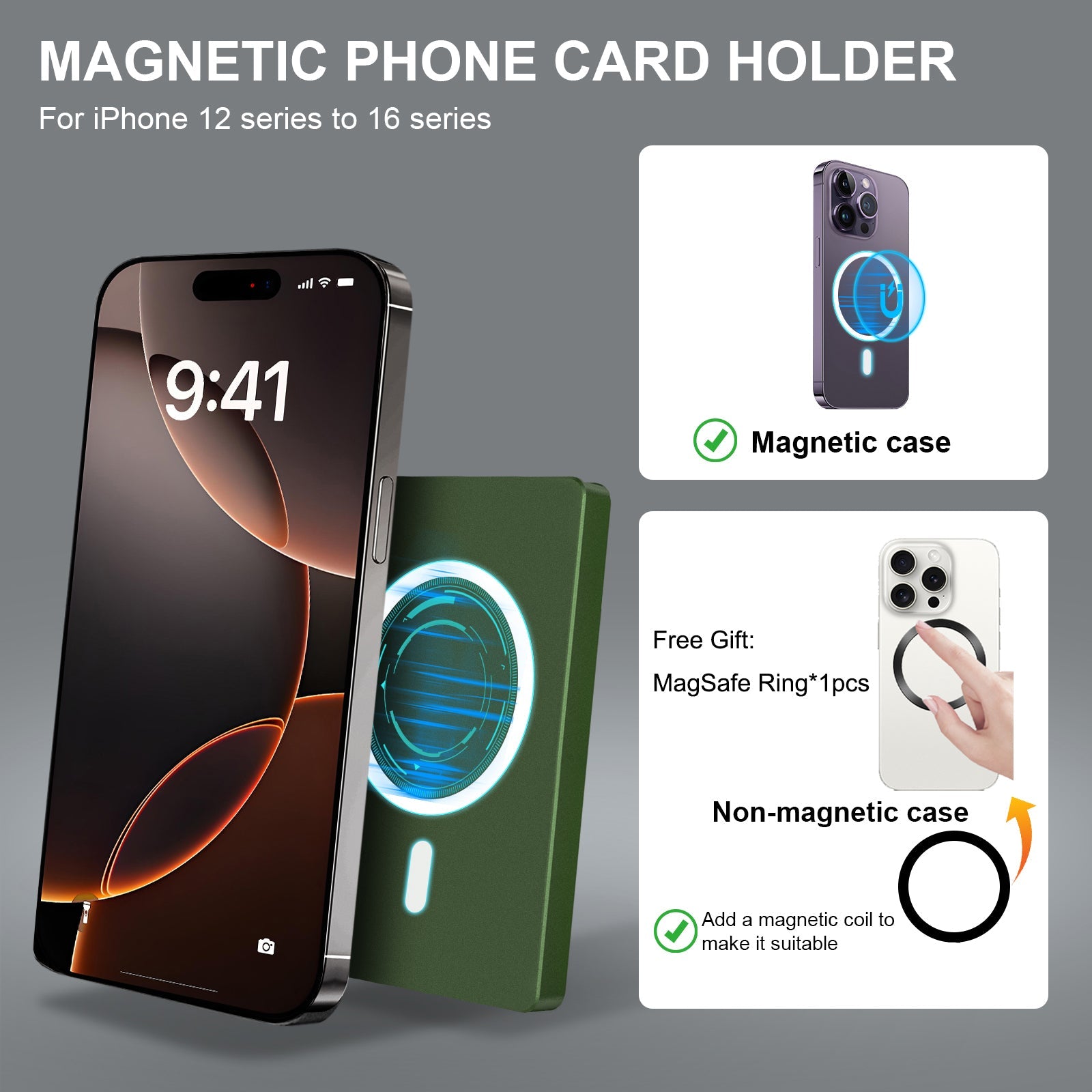 RFID Blocking Wallet Minimalist Slim Card Holder for Magsafe with Adjustable Stand, Metal Pop Up Magnetic Wallet for Men TOYFID - Partij stunter