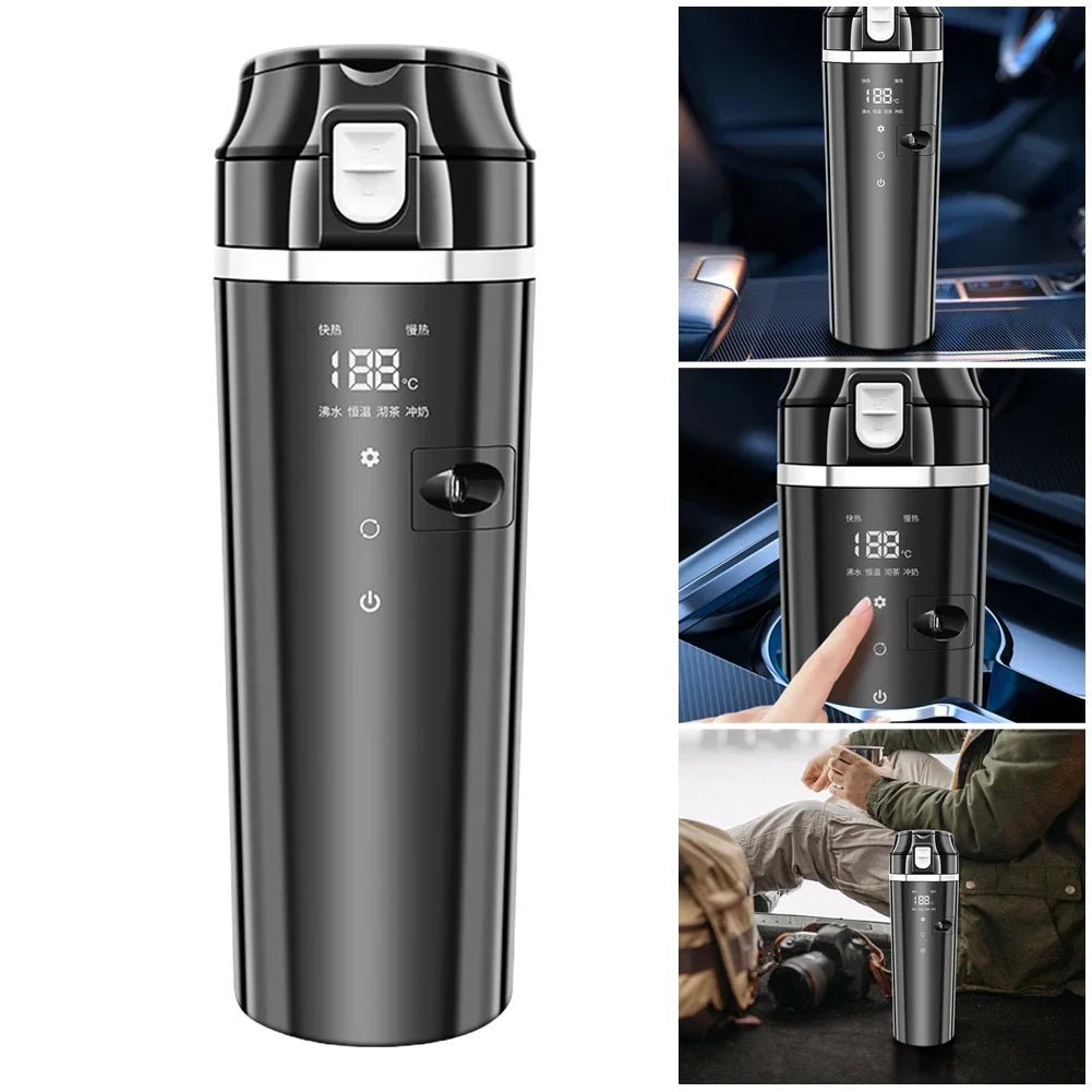 NNEOBA Smart Car Heating Mug with Digital LCD Display 500ML Stainless Steel Black - Partij stunter