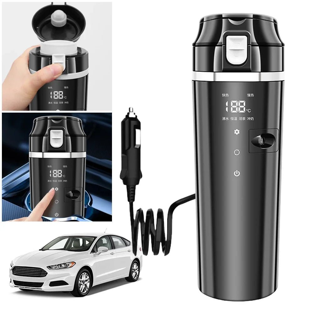 NNEOBA Smart Car Heating Mug with Digital LCD Display 500ML Stainless Steel Black - Partij stunter
