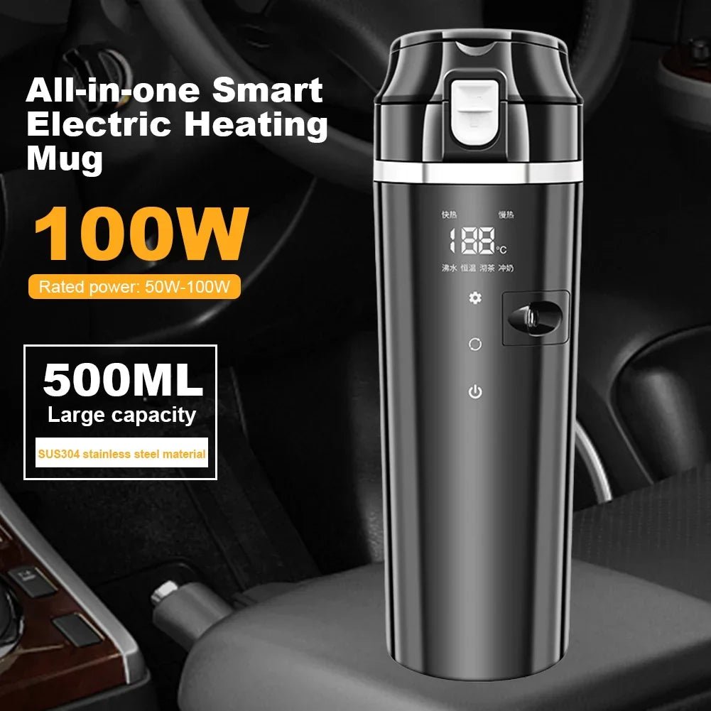 NNEOBA Smart Car Heating Mug with Digital LCD Display 500ML Stainless Steel Black - Partij stunter