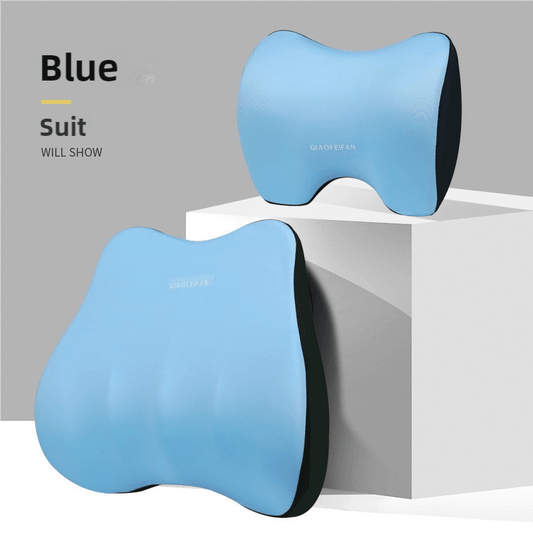 NNEDSZ Blue Memory Foam Car Seat Neck and Lumbar Support Set - Ergonomic Cushion for Office, Home, and Driving - Partij stunter
