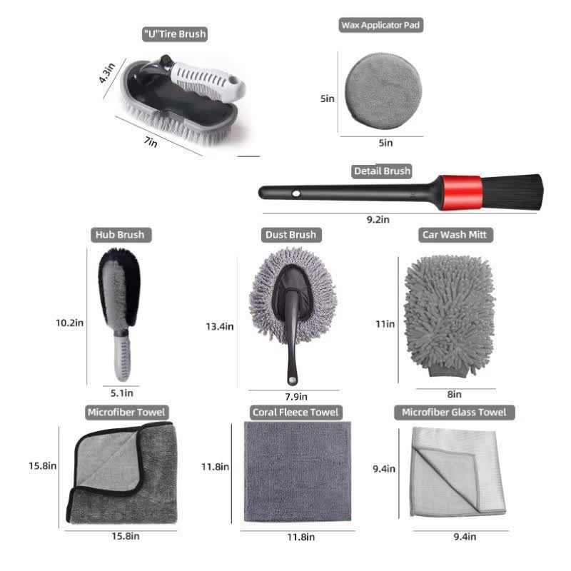 NNEDSZ 10 - Piece Car Cleaning and Detailing Kit - Comprehensive Auto Wash Set with Brushes, Towels, and More - Partij stunter
