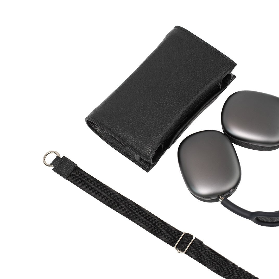 Leather Case with Adjustable Fabric Strap for AirPods Max (Black) - Partij stunter