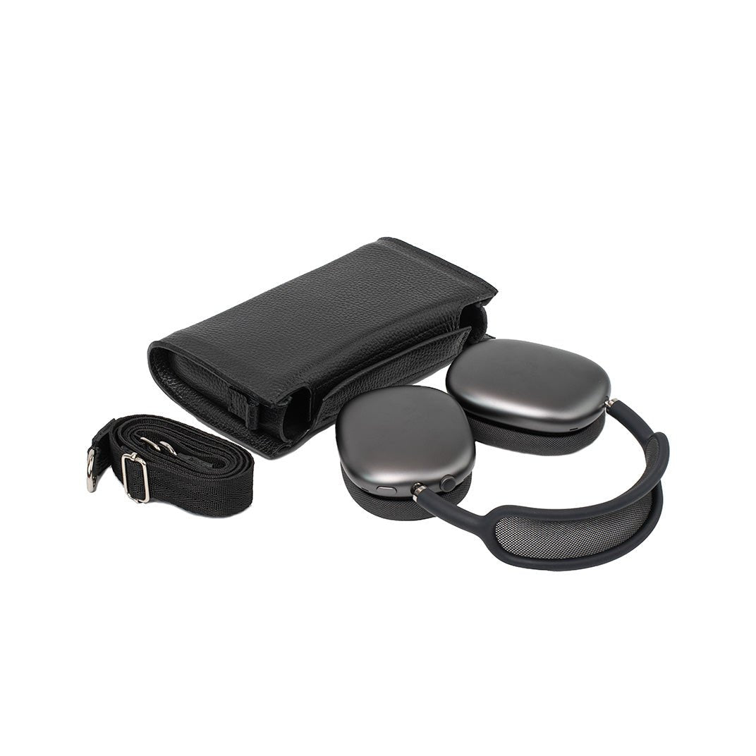 Leather Case with Adjustable Fabric Strap for AirPods Max (Black) - Partij stunter